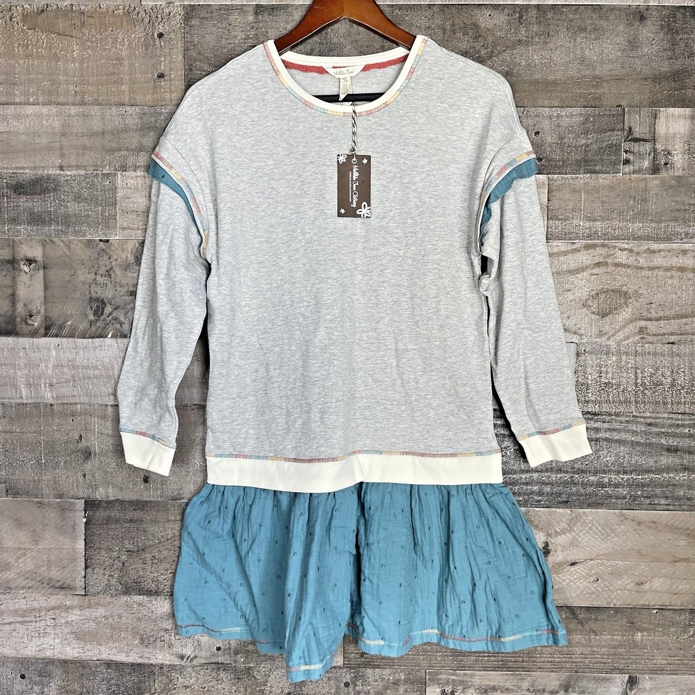 Matilda Jane Just Imagine Mila Girls Sweatshirt‎ Dress Size 14 Gray & Blue NWT